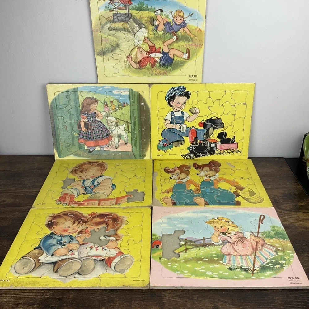 Vintage Seven SIFO Playskool Cardboard Puzzles Defects